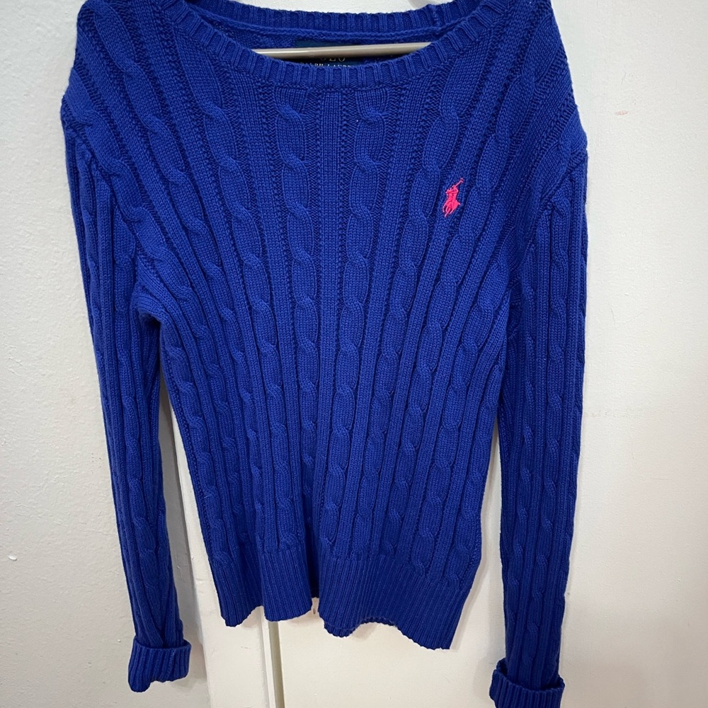 Girls Youth Medium (8-10) Ralph Lauren Blue Cable Knit Sweater